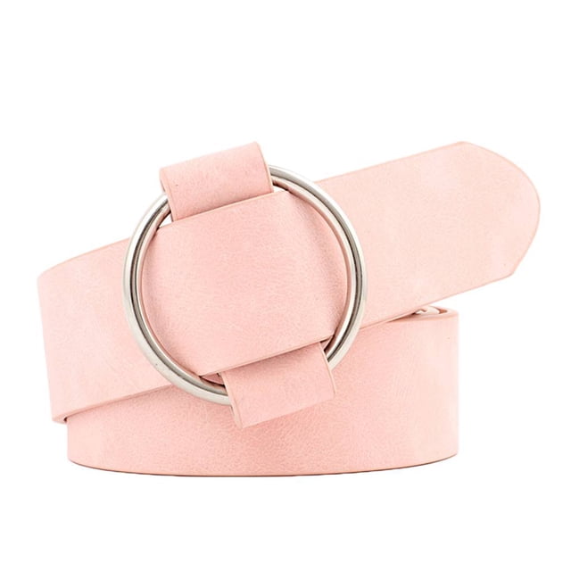 pitrice Female Solid Color Imitation Leather Metal Round Buckle Belt Girls Jeans Modeling Decoration Belt