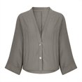 thumbnail image 3 of CHOK Linen Blend Shirts for Women 3/4 Sleeve 2 Button V Neck Open Front Solid Tops Yellow XL, 3 of 5