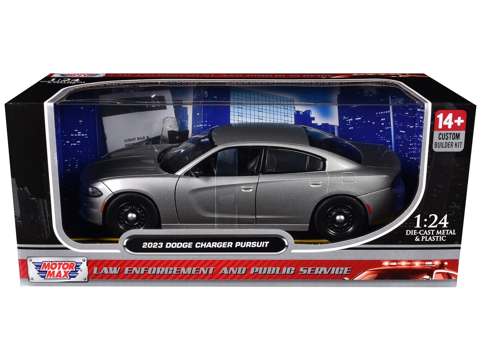 2023 Dodge Charger Pursuit Police Car Silver Metallic "Custom Builder's Kit" 1/24 Diecast Model Car by Motormax