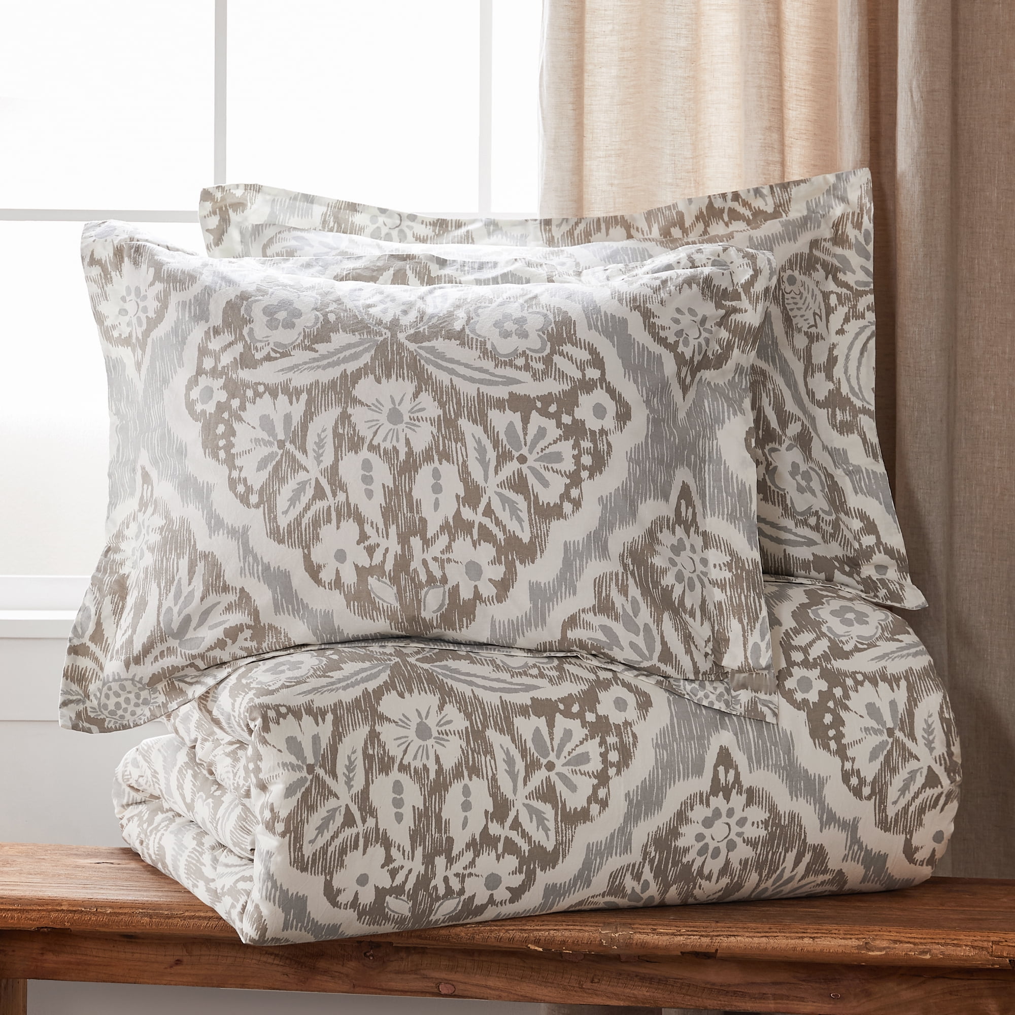 Levtex Home - Becker Taupe Comforter Set - Full/Queen Comforter + Two Standard Pillow Cases - Ikat - Taupe, Grey and Cream - Comforter (90 x 94in.) and Pillow Cases (26 x 20in.) - Cotton