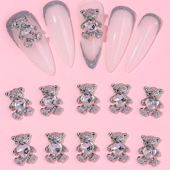 20Pcs Bear Rhinestone Nail Charms Sparkling Metal Decals for Nail Art Pedicure