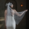 thumbnail image 3 of Nvzi Velo de novia con apliques de encaje y nudo de lazo, velo de novia largo hasta la cadera de 2 niveles, velo de tul suave para novias (blanco B), 3 of 5