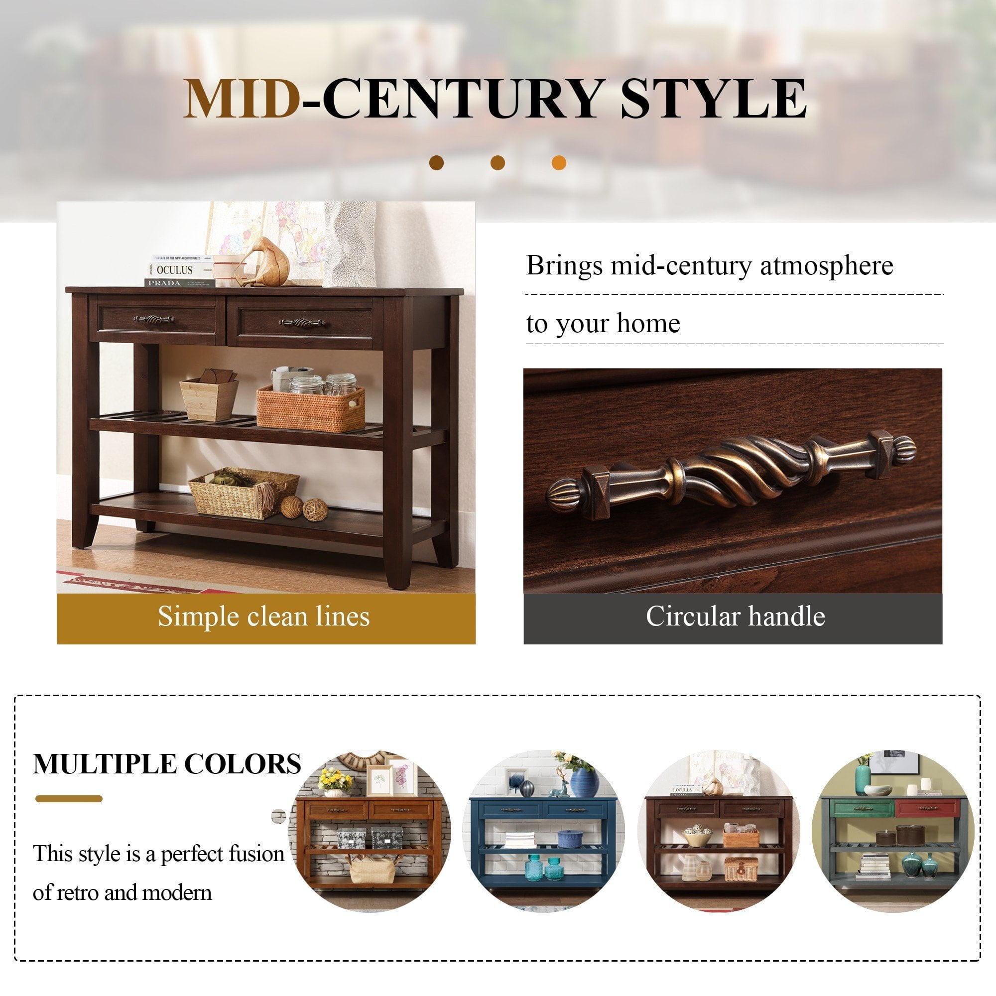 Aukfa 42" Console Table with 2 Drawers, Entryway Sofa Table for Living Room, Long Wooden Hallway Side Table,Espresso