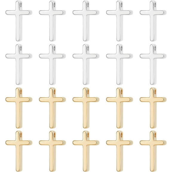 40Pcs 24K Real Gold Plated Cross Charms 0.5x0.3 Inch 925 Sterling Silver Plated Small Crucifix Pendants Beads for DIY Necklace Bracelet Jewelry Making DIY