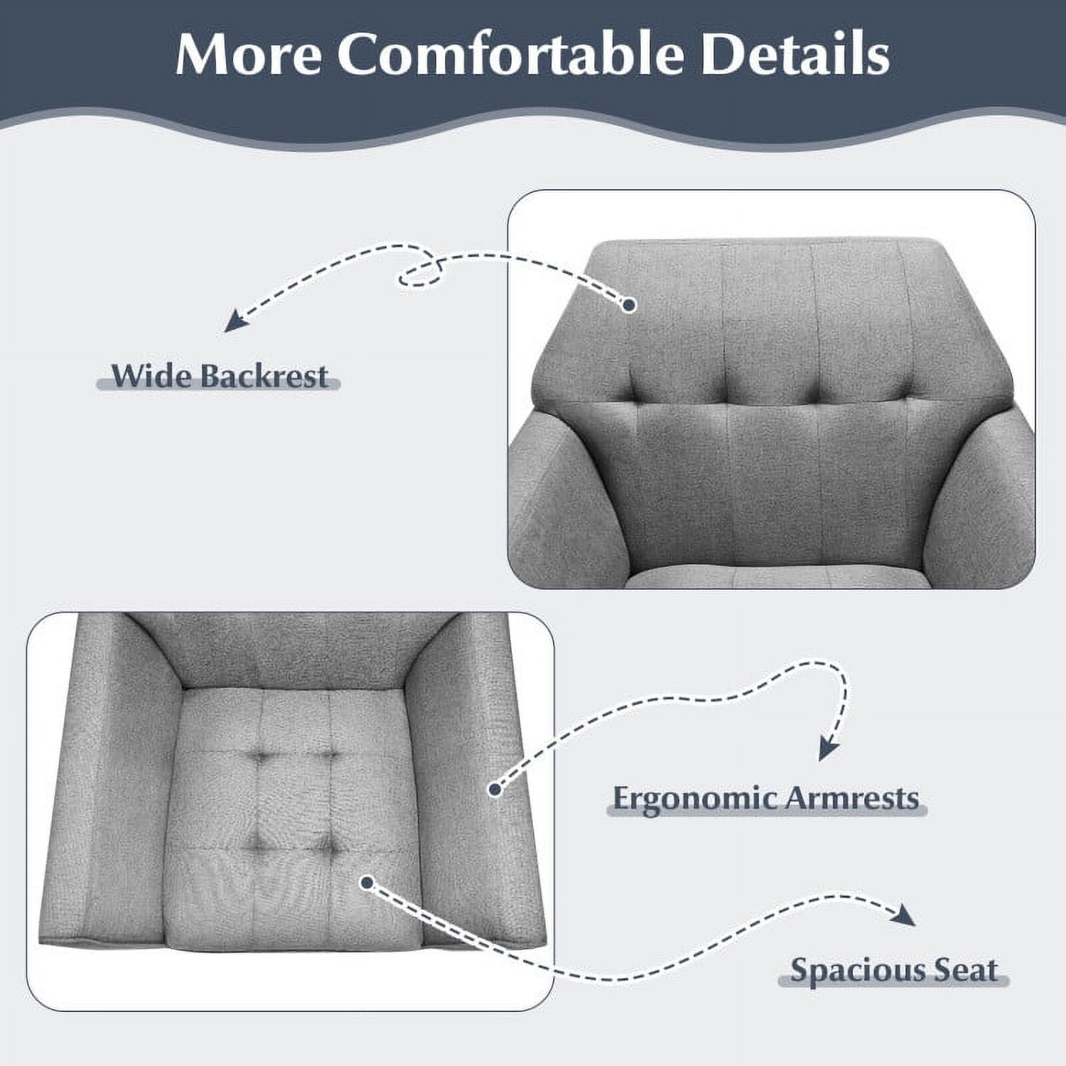 Finihen Upholstered Accent Armchair, Modern Tufted Fabric Accent Chair with Rubber Wood Legs, for Living Room, Bedroom, Gray