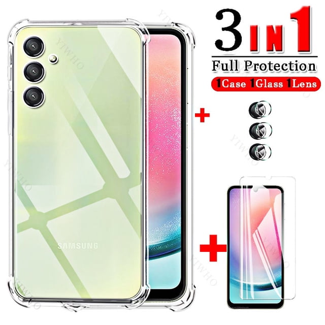 3 En 1 Samsun A24 A14 A34 A54 A04S A04e A04 M14 M54 5G 4G Fundas Protector De Pantalla Camere Vidrio Templado Proteger