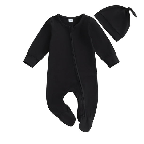 Odeerbi 0-6 Meses Niños Niñas Algodón Romper Con Sombrero Conjunto Niños Cuello Redondo Manga Larga Mono