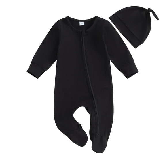 Odeerbi 0-6 Meses Niños Niñas Algodón Romper Con Sombrero Conjunto Niños Cuello Redondo Manga Larga Mono