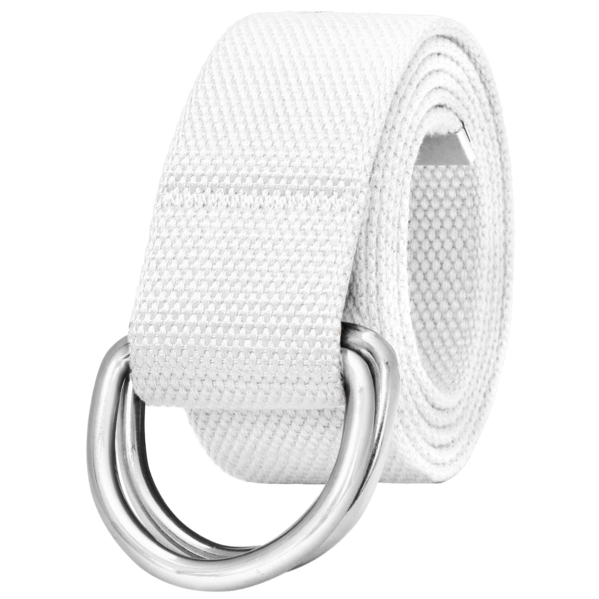 Falari Canvas Web Belt Metal Double D Ring Buckle for Men Women Casual  Cloth Military Style Belt 1 1/2 Wide White Medium 