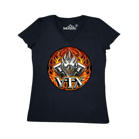 - VTX Flaming Motor Women's V-Neck T-Shirt WickedApparel by Michael Spano
