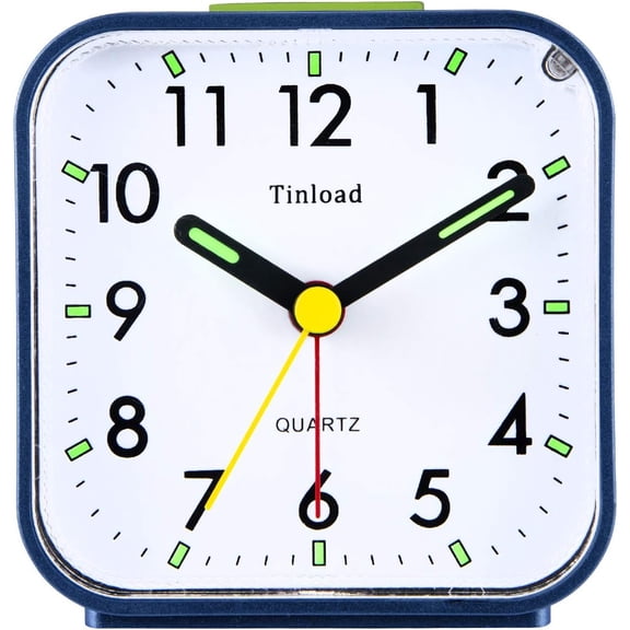 Small Battery Operated Analog Alarm Clock Silent Non Ticking, Ascending Beep Sounds, Snooze,Light Functions, Easy Set(Black)