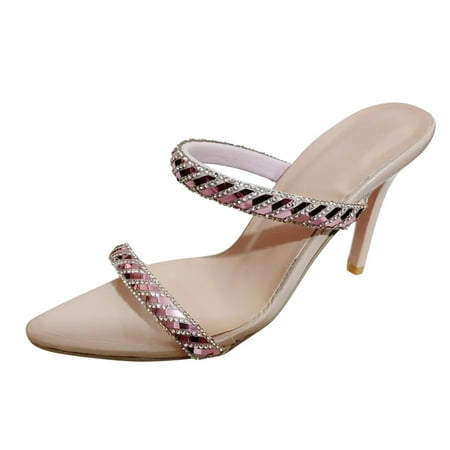 

GWAABD Sport Sandals for Women Arch Support Ladies Fashion Summer Color Leather Rhinestone Decorative Pointed Thin High Heeled Sandals