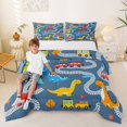 thumbnail image 2 of Castle Fairy Cartoon Train Queen Comforter Set 3pcs for Kids, Dinosaur Pattern Bedding Comforter Set for Bedroom, Blue Red,Navy Blue Reversible, 2 of 6