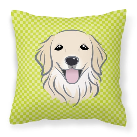 Caroline s Treasures BB1267PW1414 Checkerboard Lime Green Golden Retriever Canvas Fabric Decorative Pillow 14Hx14W