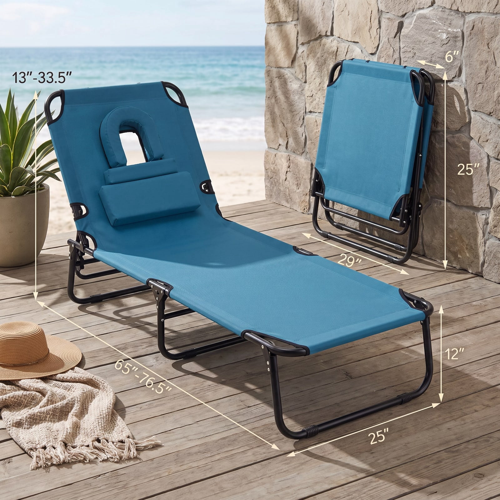 Furnibear Folding Patio Chair for Patio Garden Backyard Outdoor Metal 330 lbs Capacity Blue Weather-Resistant Outdoor Furniture