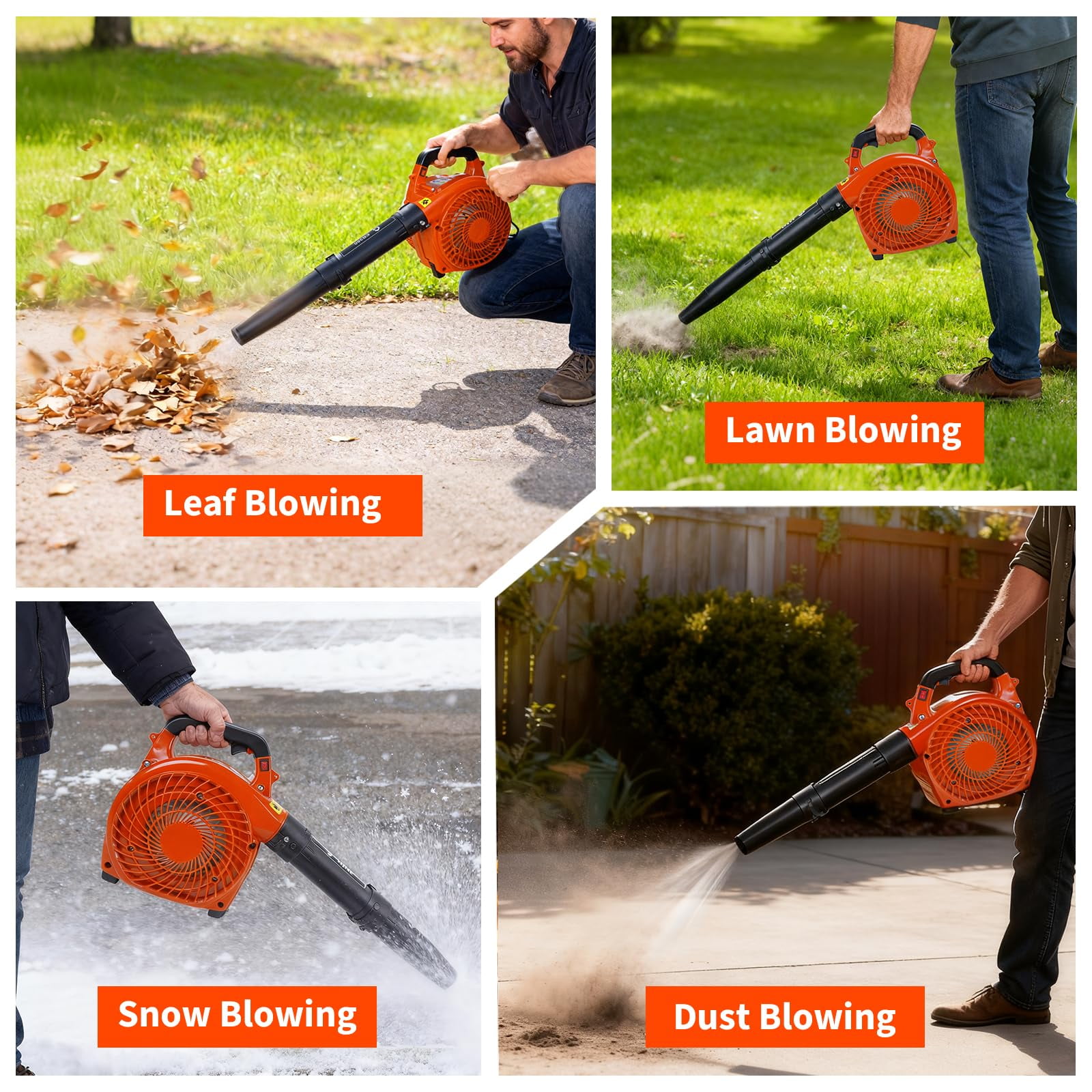 Handheld Leaf Blower, Gas Powered 2-Stroke Engine Leaf Blower for Garden Yard Outdoor 28 CC, 1.1 HP, 490 CFM