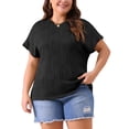 thumbnail image 1 of Blusas casuales de punto sólido de cuello redondo y manga corta para mujeres de tallas grandes Agnes Orinda 1X negras, 1 of 6