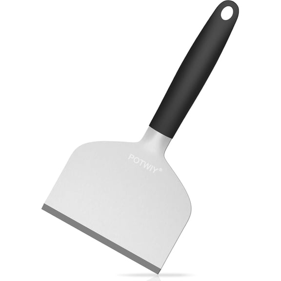 Heavy Duty Griddle Scraper, 5.3" Wide, Sharp Stainless Steel Scraper with Full Tang Silicone Handle, Great BBQ Cleaning Tool for Flat Top Grill & Griddle Cleaning Accessories (1 Pack, Large)