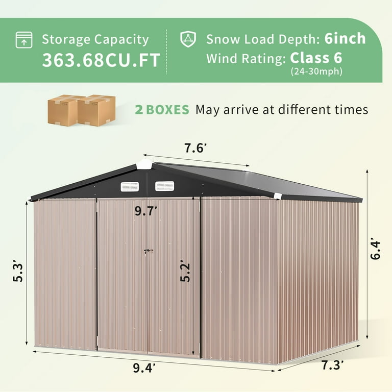 Aoxun Large 9.7' x 7.6' Outdoor Storage Shed, Durable Metal Shed