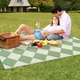 thumbnail image 3 of Volkmi Outdoor Rug– Waterproof Reversible Plastic Straw Patio Carpet, Lightweight, Collapsible, Modern Geometric & Checkered, Easy Clean, UV & Fade Resistant, for Camping Green 9*12ft, 3 of 8