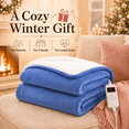thumbnail image 5 of PYROEPLEEA Heated Electric Blanket Twin 62 x 84 in, Flannel Sherpa, 6 Heat Settings, 1-12 Hour Auto Off, Machine Washable for Bed or Couch-Dusty Blue, 5 of 8