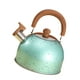 thumbnail image 2 of Hervidor de agua con silbato de acero inoxidable, hervidor de agua de gran capacidad, fondo plano para cocina de inducción de gas, hervir agua, 2L, verde, 2 of 10