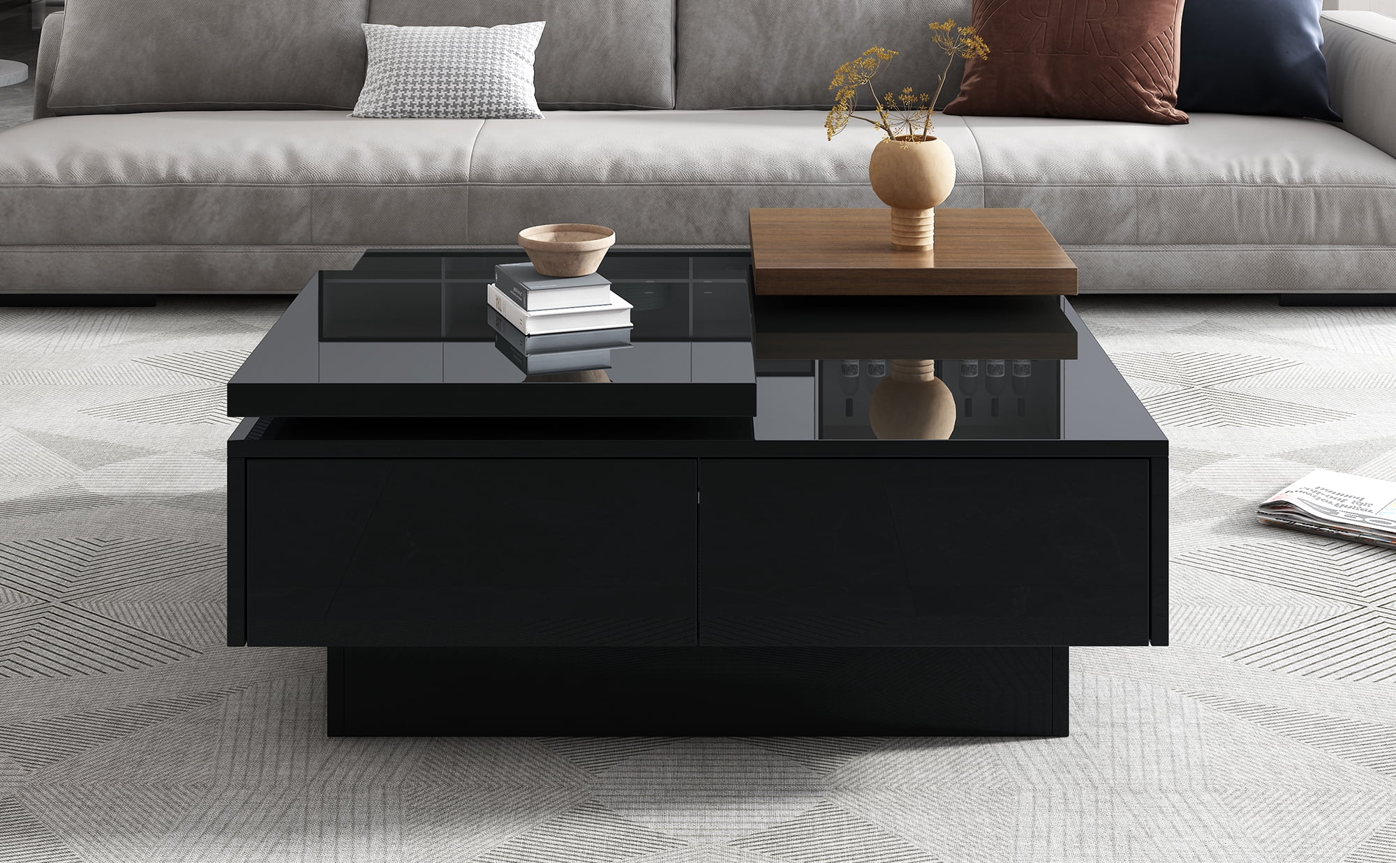Euroco Modern Coffee Table with Movable Square Blocks – Minimalist Wood Accent Table for Living Room, Stylish Centerpiece with Durable Construction