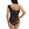 thumbnail image 5 of Uemuo Glowing Snake Dark Forest Print Women's One Piece Swimsuit Asymmetrical Neck Bathing Suit One Shoulder Side Cutout Ruffle Swimwear-Medium, 5 of 6