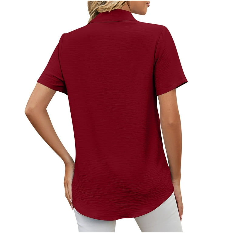 Niuer Women Solid Color Button Down Tunic Shirt Ladies Loose Tops Lapel  Neck Holiday Corduroy Casual Blouse Wine Red XXL 