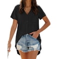 thumbnail image 2 of Fantaslook Long Womens Button Down Shirts Casual Short Sleeve Tops Hight Low Hem V Neck Blouse Summer Nightgown, 2 of 10