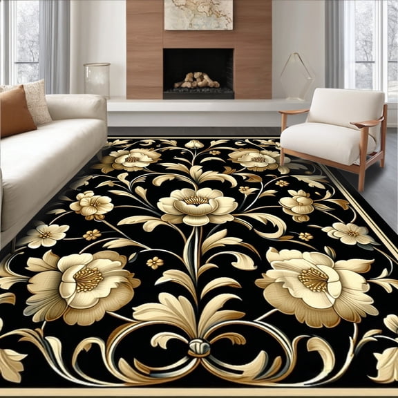 Flatwoven High Traffic Area Rug, Elegant Botanical Damask Heritage Artisan Weave, Non Slip, Stain Resistant, Washable Area Rugs for Living Room, Bedroom(Beige, 4X6)