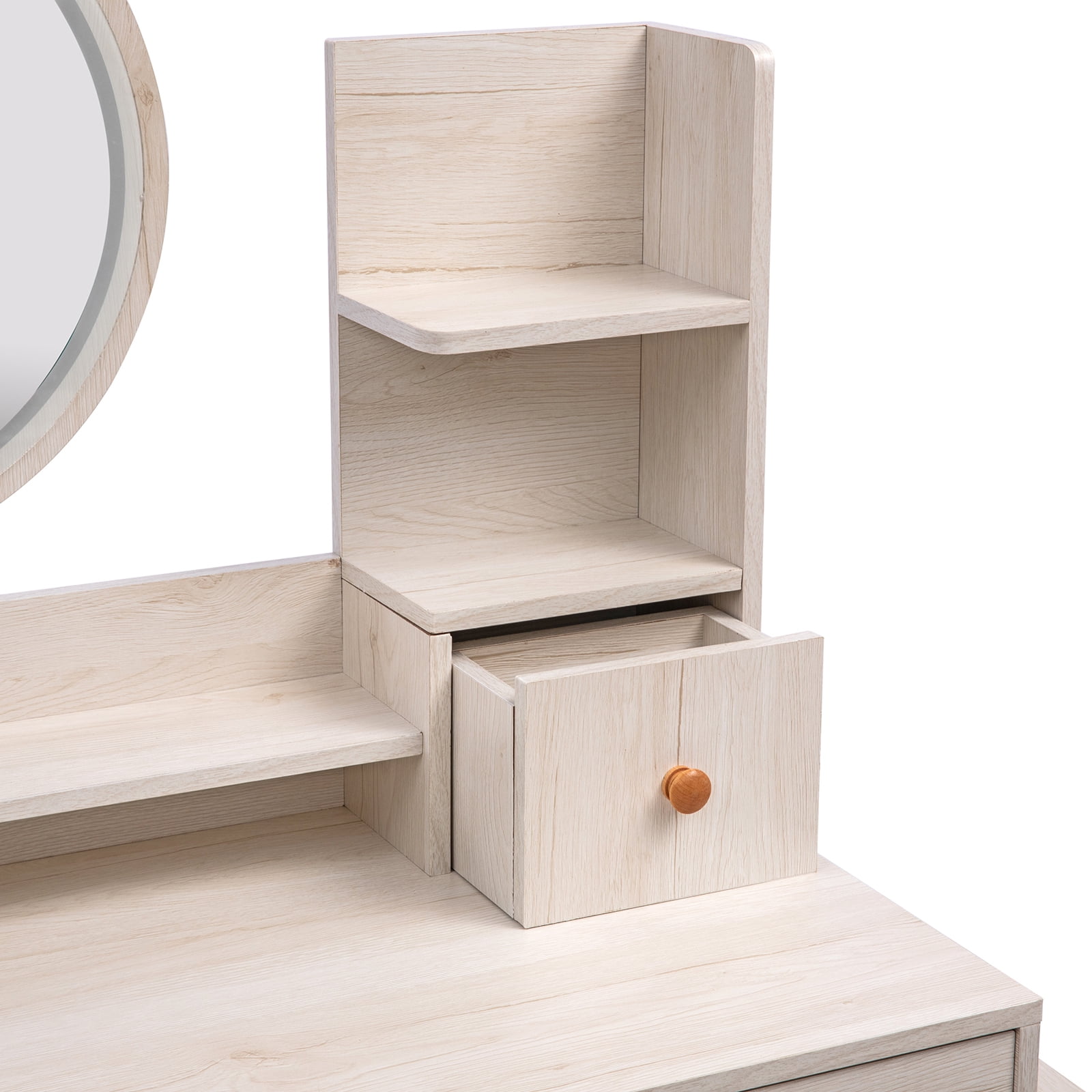 AENKYO Vanity Table Set with Touch LED Mirror & Stool, 5-Drawer Storage, Adjustable Makeup Desk for Girls & Women - White