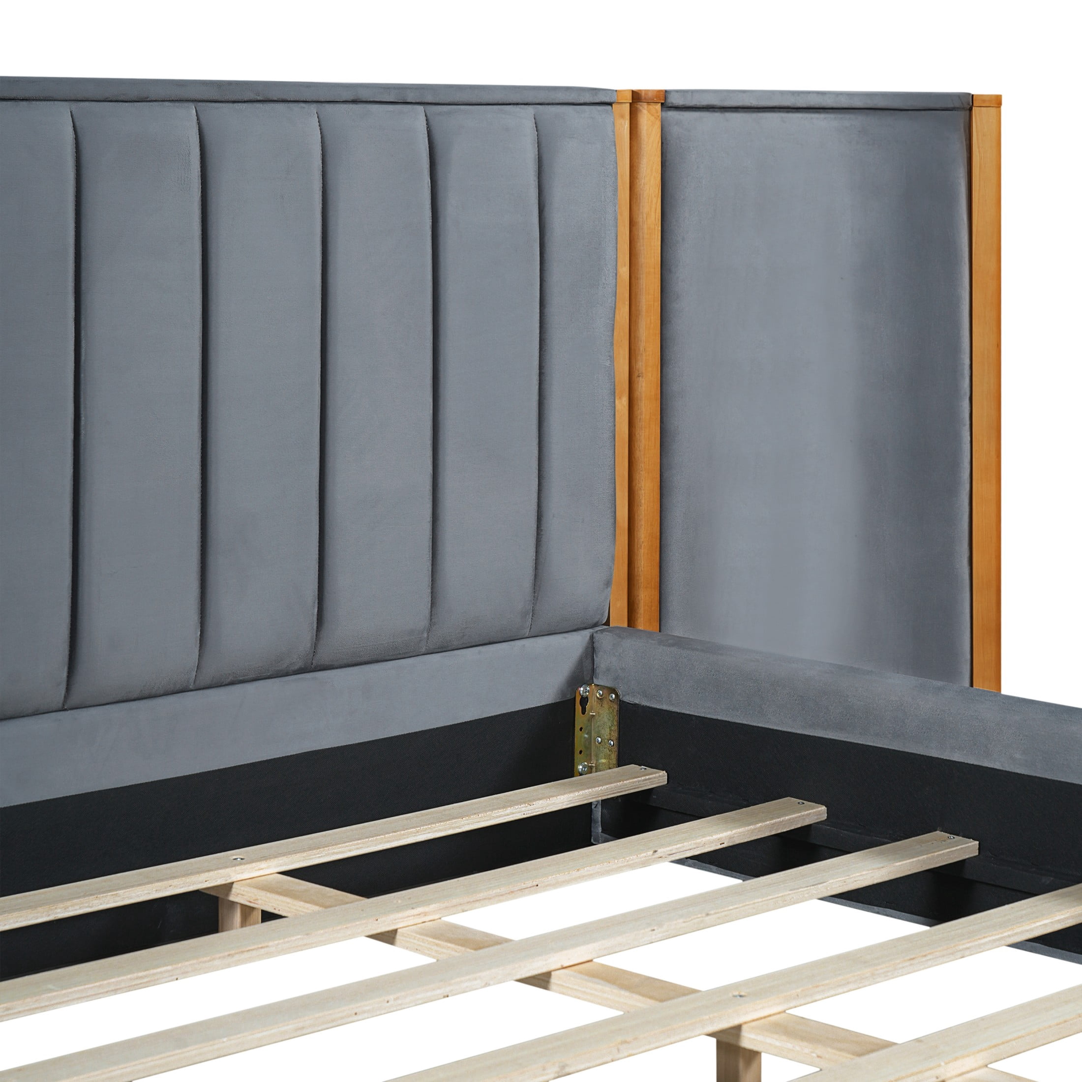 Christopher Knight Home California King Velvet Upholstered Bed Frame, Wingback Headboard with Charging Ports, Natural+Gray
