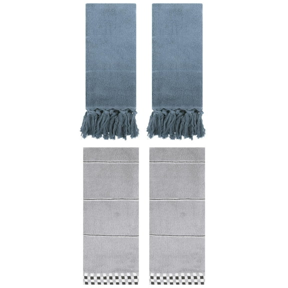 Unique Bargains 4 Pcs Bathroom Hand Towels 14" x 30" Blue/Grey