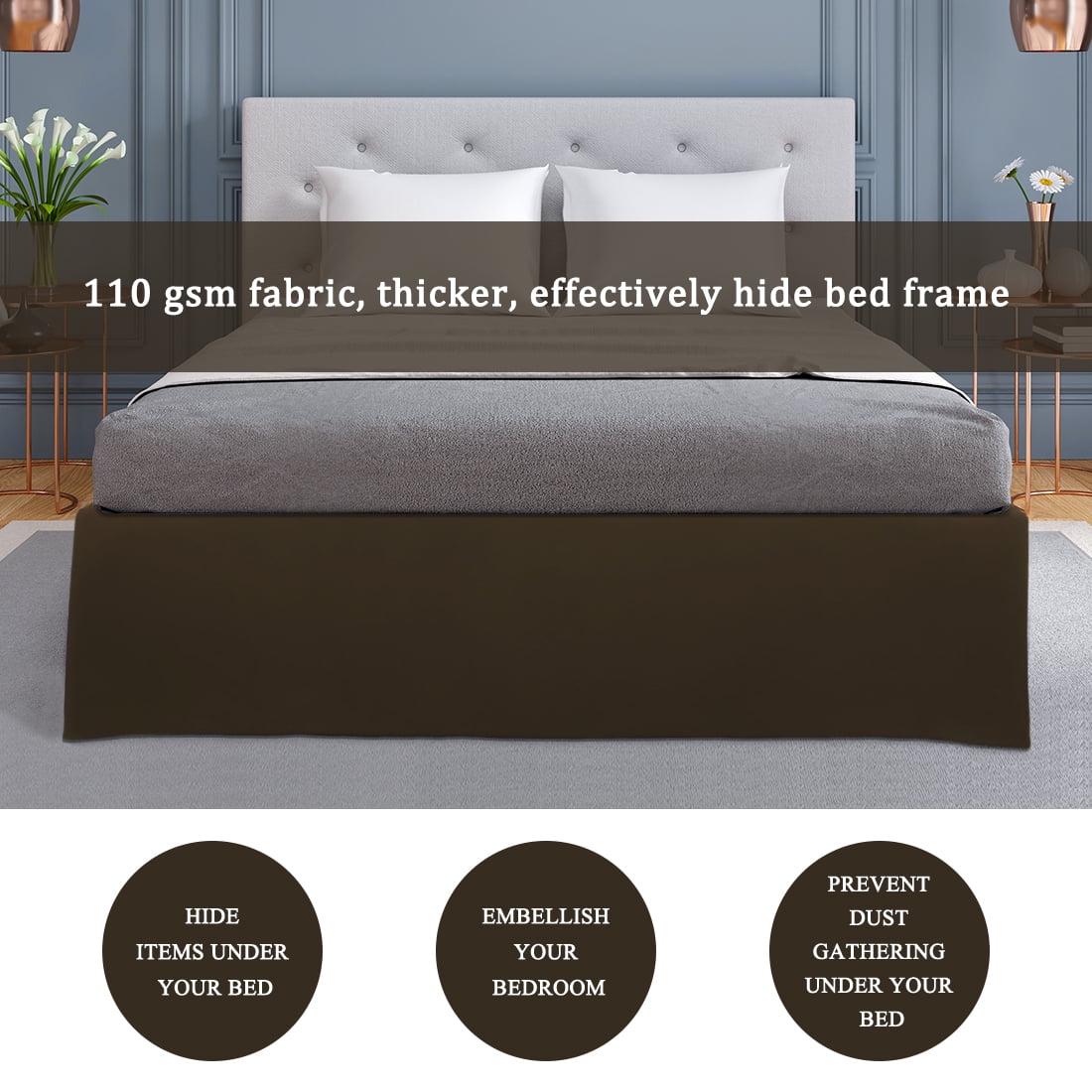Unique Bargains 16" Drop Pleated Brushed Bed Skirt Queen Dark Brown