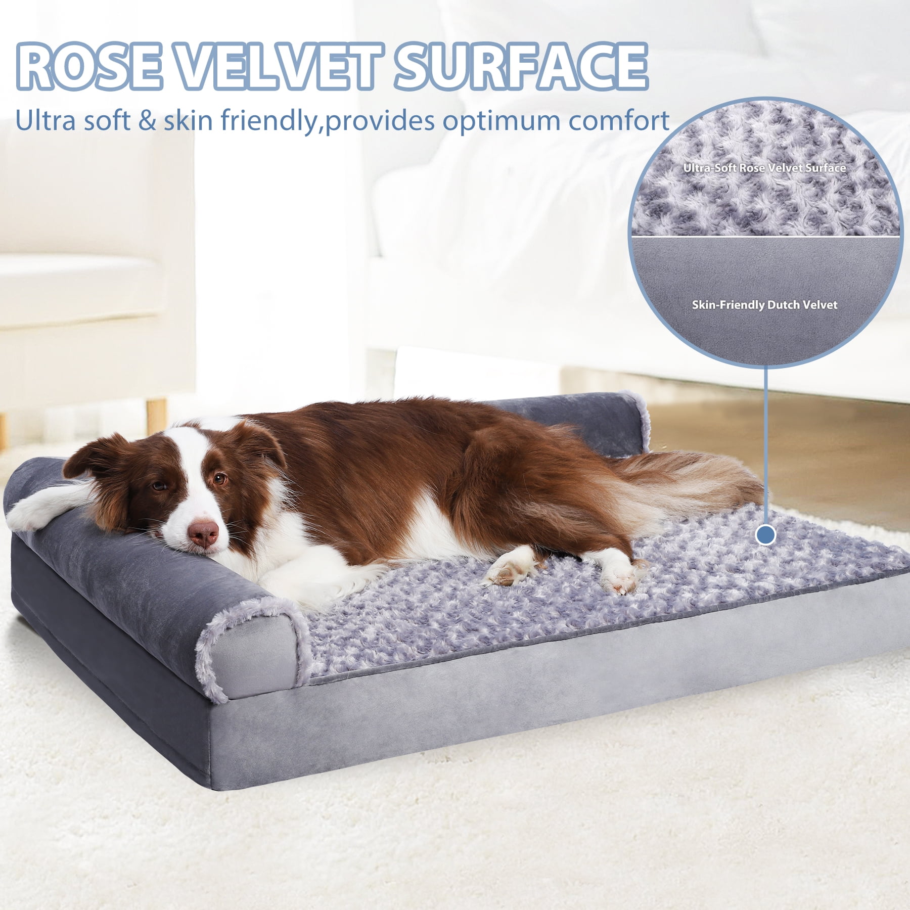 KSIIA Washable Pet Couch Bed for XLarge Dogs，40"x32" Orthopedic Dog Bed with Non-Slip Bottom