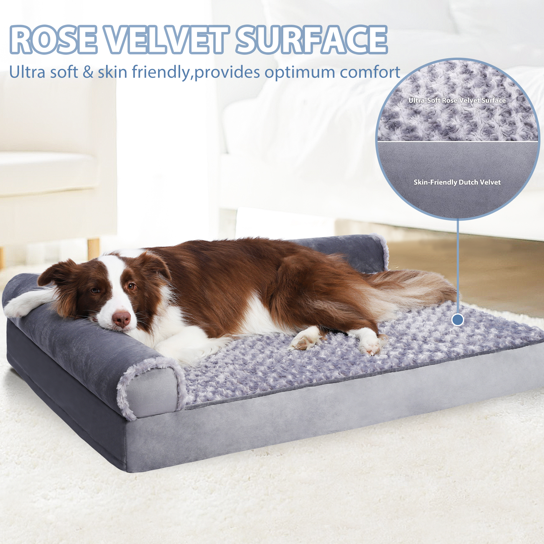 KSIIA Washable Pet Sofa Bed XL Dogs, 40"x32", Gray photo 7