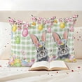 thumbnail image 3 of Easter Rabbit Pillow Covers 2 Pack Colored Eggs Cute Bunny Spring Flowers Green Plaid Pillowcase Waterproof Outdoor Throw Pillow Cover for Patio Garden Square Cushion 24”x24”, 3 of 9