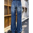 thumbnail image 7 of Women's High Rise Flare Jeans Dark Blue Washed Denim Pants with Front Pockets, 7 of 7