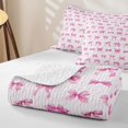 thumbnail image 4 of Manfei Pink Bows Stripe Print Quilt King for Girls, Cute Ribbon Bows King Coverlet Set, 4 of 7