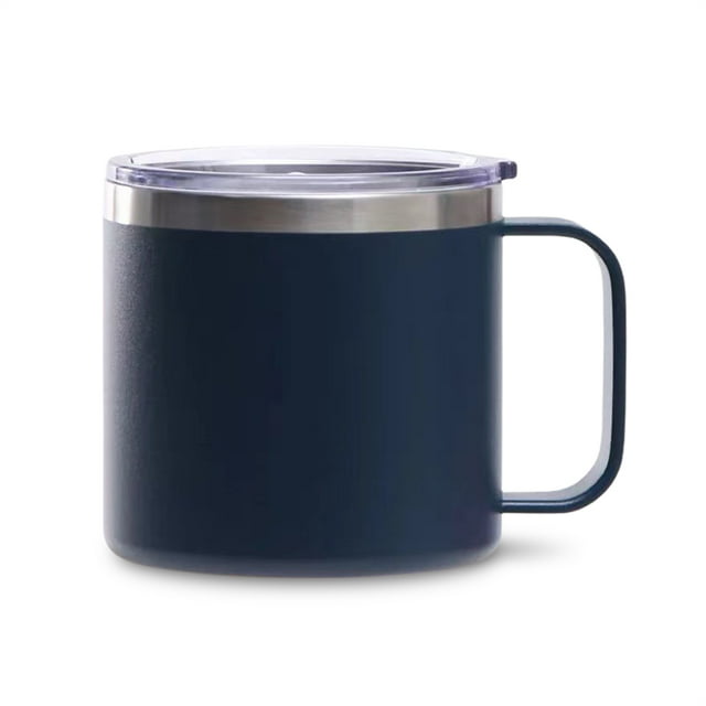 Bearachild Taza portátil de acero inoxidable con tapa de asa, Camper, taza para beber leche aislada al vacío, botella para acampar, hogar, coche al aire Mostrada Azul oscuro Bearachild HA010518-05B