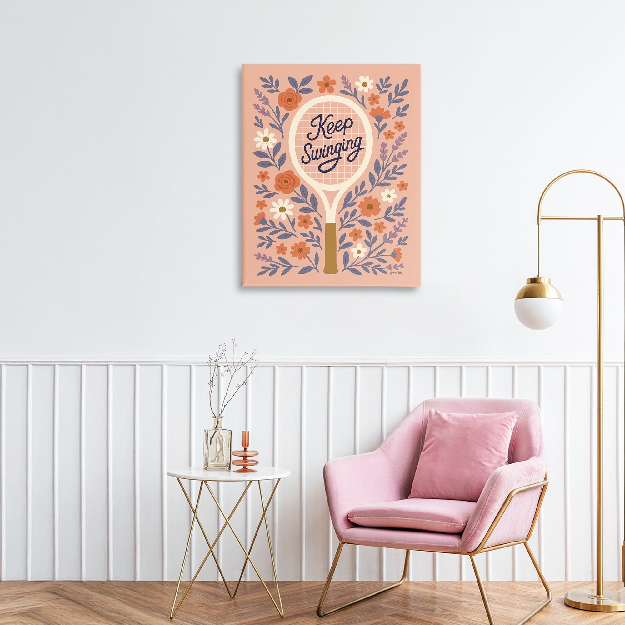 Stupell Industries Keep Swinging Floral Tennis Canvas Wall Art, design by Jessica Beck