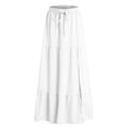 thumbnail image 6 of RFQWOVSR Women Flowing A-Line Maxi Skirt Slit Tie Waist Solid Color Elastic Waistband Lightweight Boho Summer Beach Casual XXL, 6 of 6