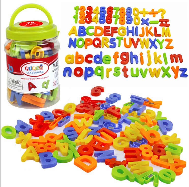 ABC Magnets Toys 78 Pcs Magnetic Alphabet Letters and Numbers With Clear Bucket 