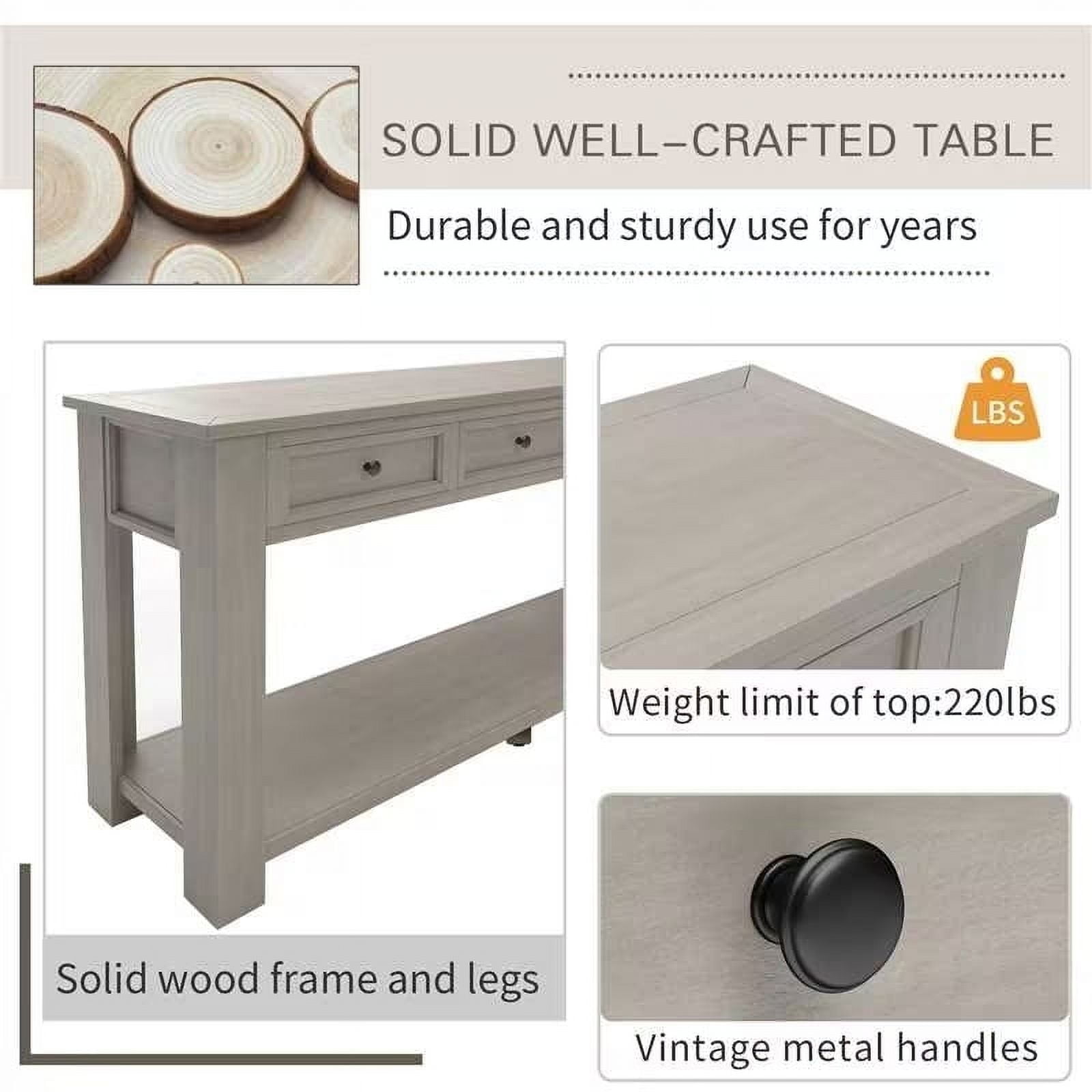 EUROCO 60" Rustic Console Table Sofa Table, Entryway Wood Table with 4 Drawers and Bottom Shelf for Storage, Espresso