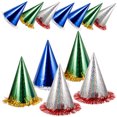 thumbnail image 2 of 12 gorros de fiesta de cumpleaños en forma de cono con borde de borla brillante para niños y adultos (colores surtidos), 2 of 8