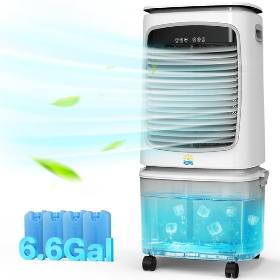 Flamemore 1800CFM Evaporative Air Cooler Fan Humidifier with 6.6 gal Tank & 4 Ice Packs, Portable Swamp Cooler for Home,Outdoor