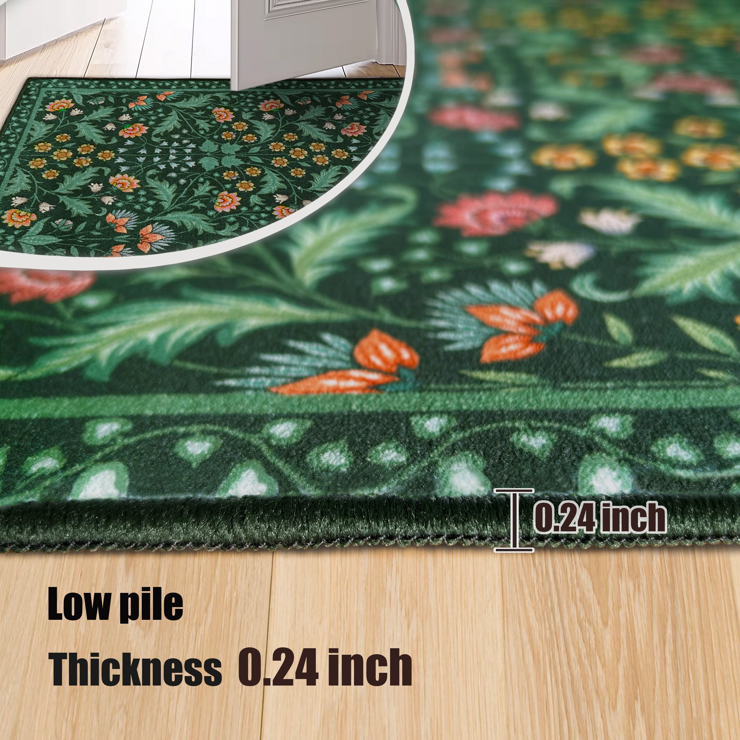ARJINCUTE Spring Blooms Vintage Green Area Rugs 9'x12', Non Slip, Low Pile, Soft Touch, Machine Washable, Foldable
