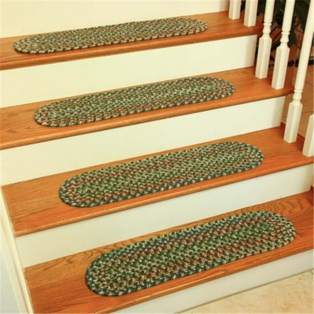 Rhody Rug KA63A008X028-13 Katie Multi Braided Stair Tread, Sage - Set Of 13