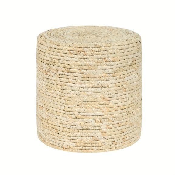 13.78" Natural Straw Foot Stool Ottoman Poufs Pouffe, Corn Husks Hand Weave Boho Round Footstool With Frame, Sitting Braided Footrest For Living Room, Bedroom, Entryway